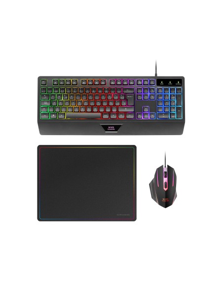 ÷ Teclado mouse y alfombrilla mars gaming mcp124es rgb h-mech, mouse huano rgb 3200dpi, alfombril