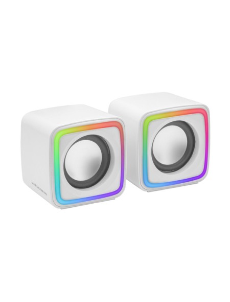 ÷ Altavoces 2.0 mars gaming mscube white 8w rms sonido dsp espacial iluminacion rgb