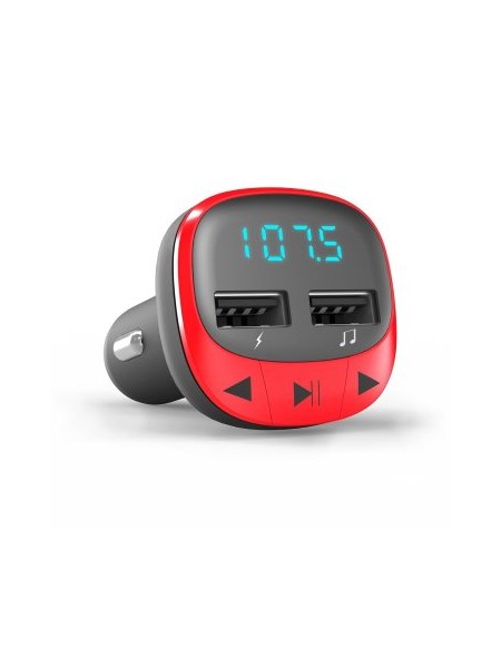 ÷ Cargador de coche y transmisor por fm energy sistem color rojo 2 tomas usb tipo a