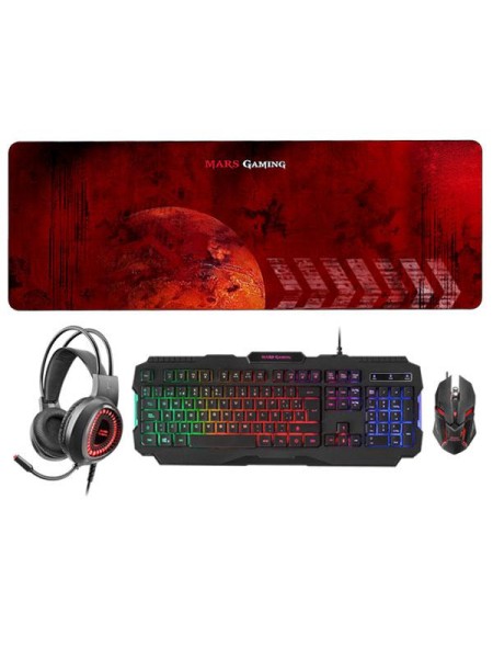 Combo Teclado Rgb + Raton Rgb Flow Mars Gaming MCPRGB2 / Alfombrilla XXL + Headset Rgb 50mm