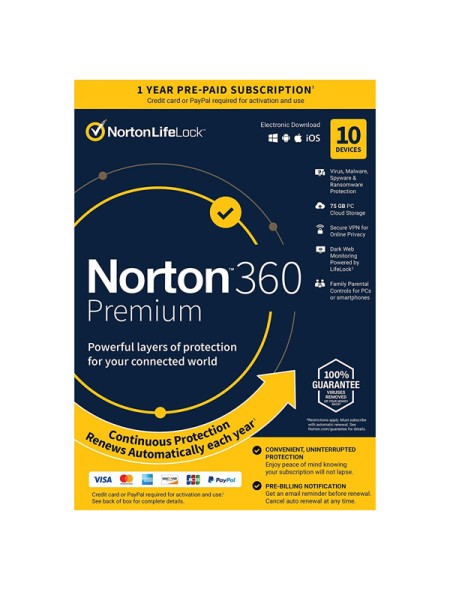 ÷ Norton 360 premium 75gb portugues 1 user 10 device 12mo box