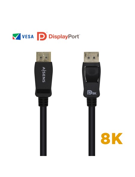 ÷ Aisens - cable displayport certificado v1.4 8k@60hz, dp/m-dp/m, negro, 1.0m