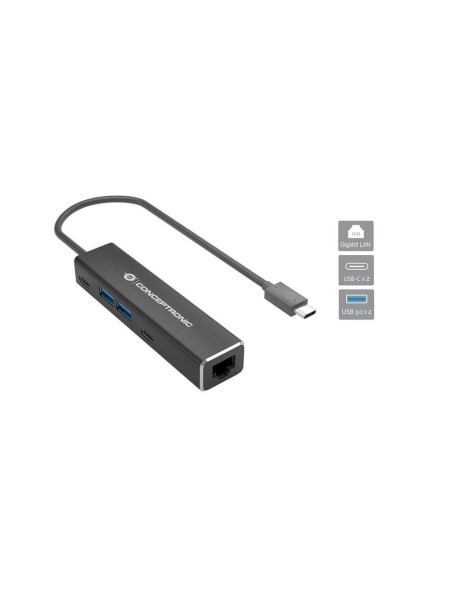 Hub Adaptador Type-C 5 en 1 / 2x USB3.2 / 2x USB-C / RJ-45 / Conceptronic / ABBY13B