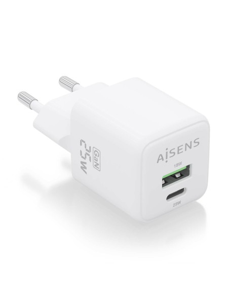 ÷ Aisens - cargador gan 25w, 1xusb-c pd3.0 qc4.0, 1xusb-a qc3.0, blanco