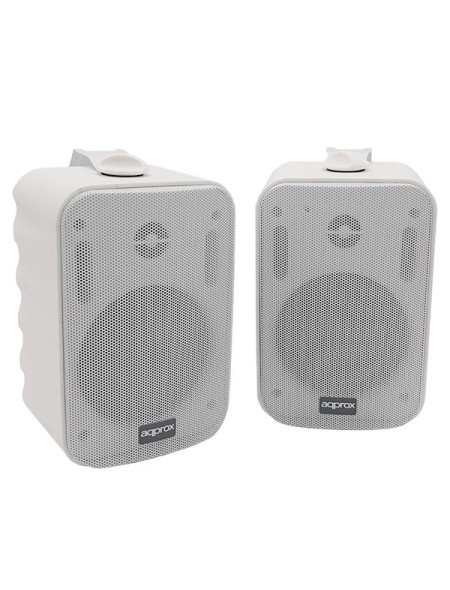 ÷ Altavoces 2.0 autoamplificados approx 15w por canal con soporte para colgar especificos para salas y