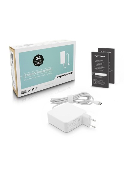 Cargador para portátil universal automático 65W 20V 3.25A Type-C Blanco Movano