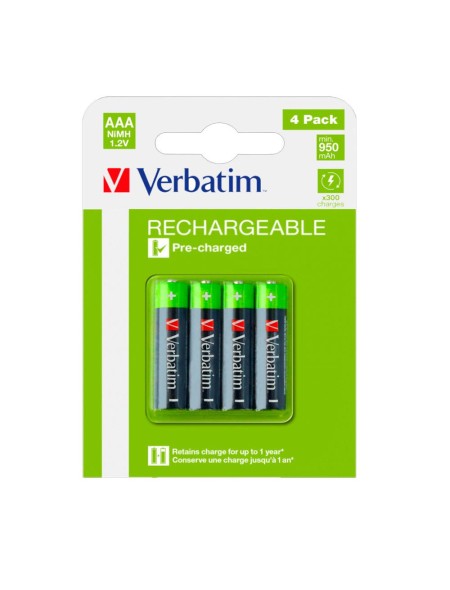 Pilas Recargables Verbatim AAA HR03 / 950mAh NiMh / 1.2V / LR03 / Pack 4 uds
