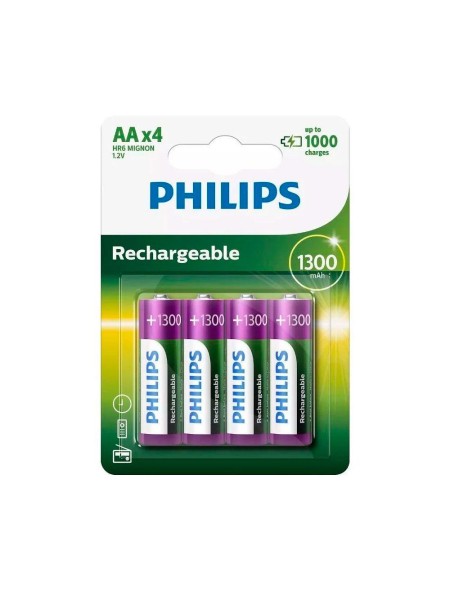 Pilas Recargables Philips AA R6B4A130/ 1300mAh NiMh / 1.2V / HR6 / Pack 4 uds
