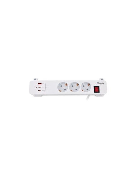 ÷ Regleta alimentacion equip 245556 con abrazadera 3 tomas schuko 2xusb-c 1xusb-a 20w blanco