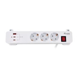 ÷ Regleta alimentacion equip 245556 con abrazadera 3 tomas schuko 2xusb-c 1xusb-a 20w blanco