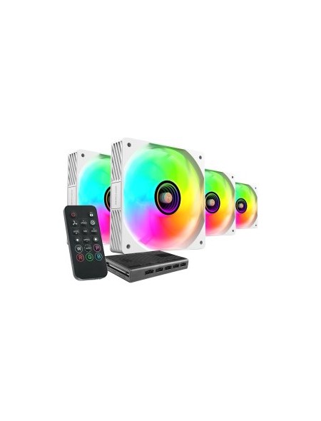 ÷ Kit 4xventilador interno argb mars gaming mf3dprokit blanco 120mm argb hub rf remote
