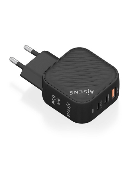 ÷ Aisens - cargador gan 65w, 2xusb-c pd3.0 qc4.0, 1xusb-a qc3.0, negro