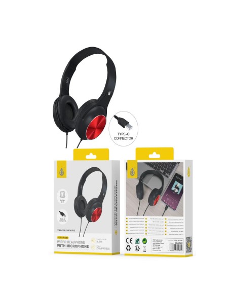 Auricular casco NC3282 / Type-C / 1.2m / Compatible Apple / Negro-Rojo / One + / 2302823
