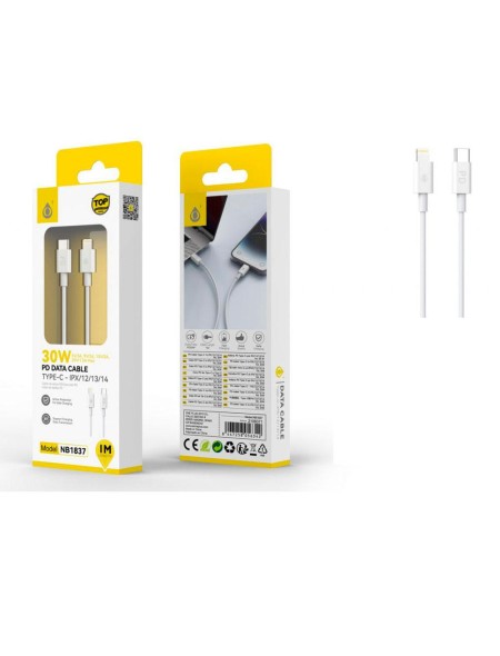 Cable datos Type-C a Lightning Iphone NB1837 / 1 m / 1.5a / 30W / Carga Rapida PD / Blanco / One + / 2108371