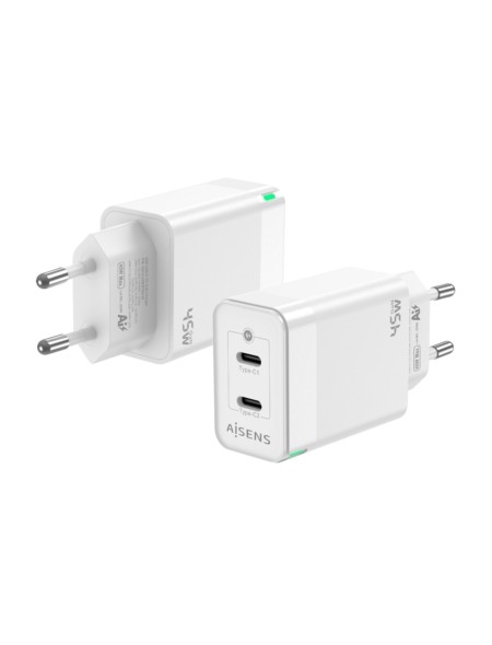 ÷ Aisens - cargador gan 45w, 2xusb-c pd3.0 qc4.0, blanco