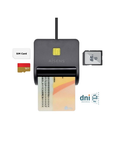 ÷ Aisens lector de tarjeta dni con lector de tarjetas sim, sd, micro sd, mmc, rs-mmc, mmc micro, negro