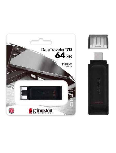 Pendrive Kingston DT70 64Gb Type-C 3.2 Gen.1 / Negro / DT70/64GB