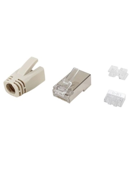 ÷ Kit 100 conectores rj45 equip categoria 6a 121182 apantallado con capuchon y guia