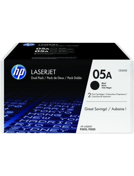 ÷ Pack 2 unidades tóner originales hp ce505d negro 05a 4.600 páginas
