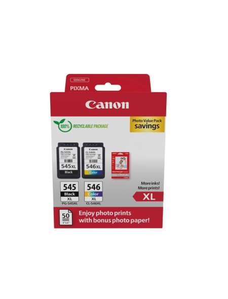 Tinta Original Canon Pack PG545 XL + CL546 XL + 50 Hojas papel fotografico