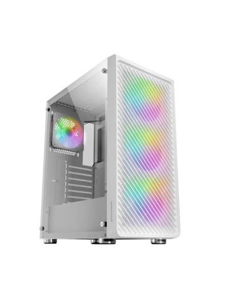 ÷ Caja atx semitorre gaming mars gaming mc-f white frontal metal mesh 3 ventiladores argb 120mm +1 tra