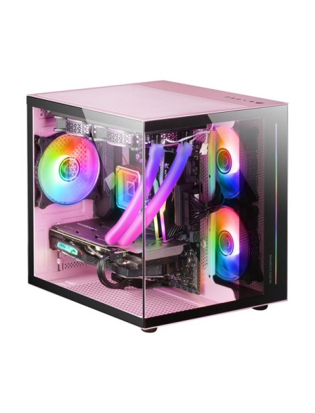 ÷ Caja microatx cube gaming mars gaming mc-view black/pink frontal y lateral de cristal templado conti