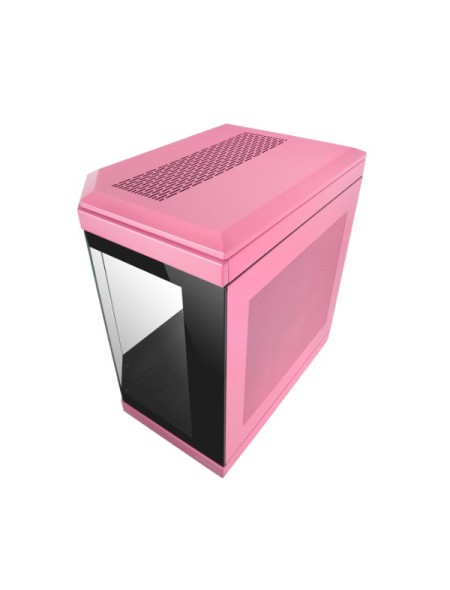÷ Caja atx semitorre gaming mars gaming mc3t color rosa vista panoramica 3 paneles de cristal templado