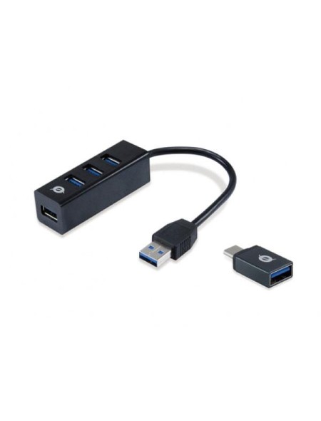 Hub 4 puertos Usb 3.0 Conceptronic HUBBIES TAIL / Incluye adaptador Type-C 3.0  HUBBIES04B