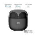 Auriculares Bluetooth 5.3 ZTE Buds 2  / Estuche de carga / Autonomía 5h / Negro / EB2201