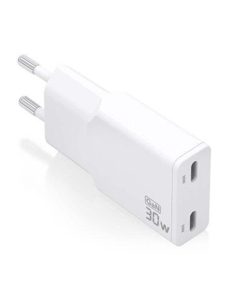 ÷ Aisens - cargador gan ultra delgado 30w, 2xusb-c pd3.0 qc4.0, blanco