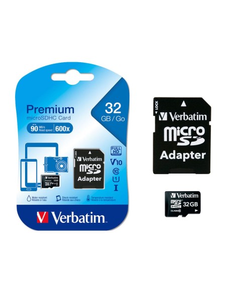Micro sd hc Verbatim Premium uhs-i 32Gb 90mb/s clase 10 / Con adaptador / 44083