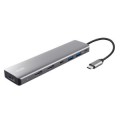 ÷ Hub usb-c trust dalyx 7 en 1 aluminio 2hdmi 4k  1dp 2xusb-a 3.2 1xusb-c pd 100w lector sd microsd