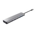 ÷ Hub usb-c trust dalyx 7 en 1 aluminio 2hdmi 4k  1dp 2xusb-a 3.2 1xusb-c pd 100w lector sd microsd