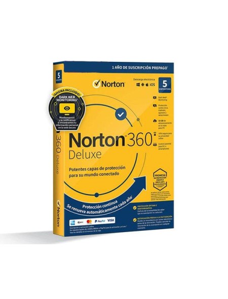 ÷ Norton 360 deluxe 50gb es 1 user 5 device 12mo box