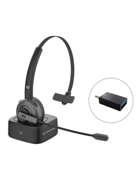 Auricular Bluetooth Conceptronic POLONA03BD / Base de carga / Bt 5.0 / Cancelacion de ruido / Microfono giratorio