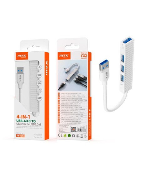 Hub adaptador USB a 1x Usb 3.0 / 3x Usb 2.0 / TB1382 / Blanco / MTk