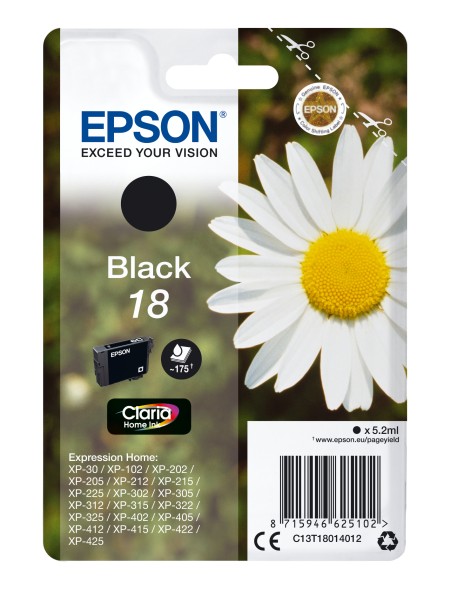 ÷ Tinta original epson t1801 negro c13t18014022 5.2ml - con alarma