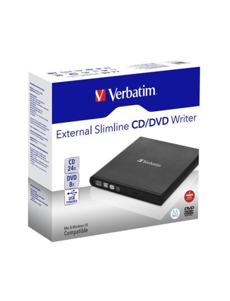 Grabadora Externa CD/DVD portatil Slimline Verbatim USB 2.0 / compatible mdisc