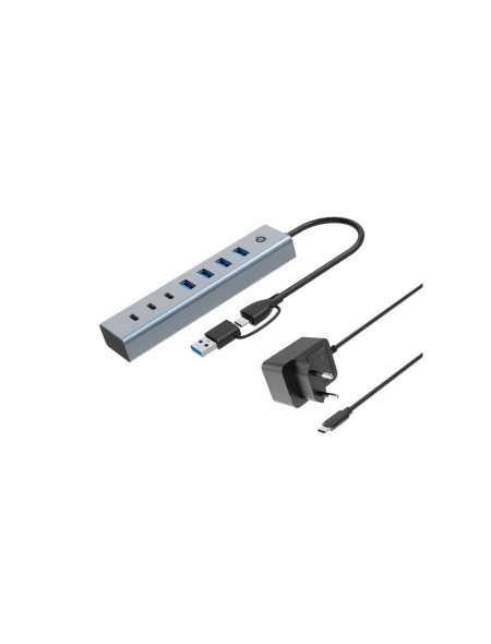 Hub 7 puertos Usb Conceptronic HUBBIES / Alimentado / 3x USB-C / 4x USB 3.0 / Negro / HUBBIES20GP