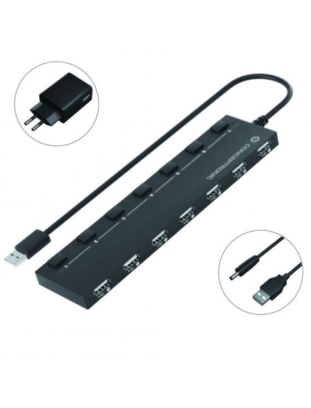 ÷ Hub usb 2.0 conceptronic hubbies08 a 7xusb-a 2.0 con interruptores y alimentador