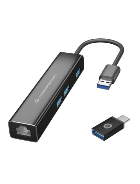 ÷ Adaptador usb a gigabit ethernet rj45 conceptronic con hub usb 3.0 3 puertos y adaptador usb-c