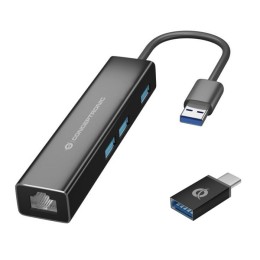 ÷ Adaptador usb a gigabit ethernet rj45 conceptronic con hub usb 3.0 3 puertos y adaptador usb-c