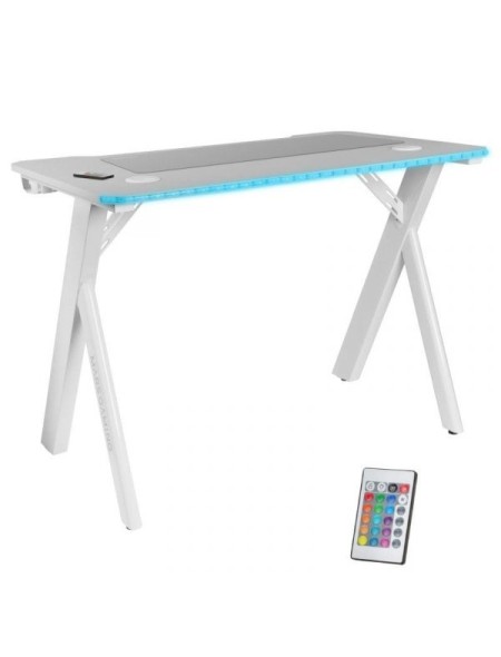 ÷ Mesa mars gaming mgd rgb blanca chasis acero tablero 100x60cm altura 74cm iluminacion rgb