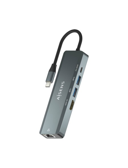 ÷ Aisens - usb-c dock 5 en 1, usb-c a 1xhdmi, 1xrj45, 2xusb, 1xpd, gris, 15cm