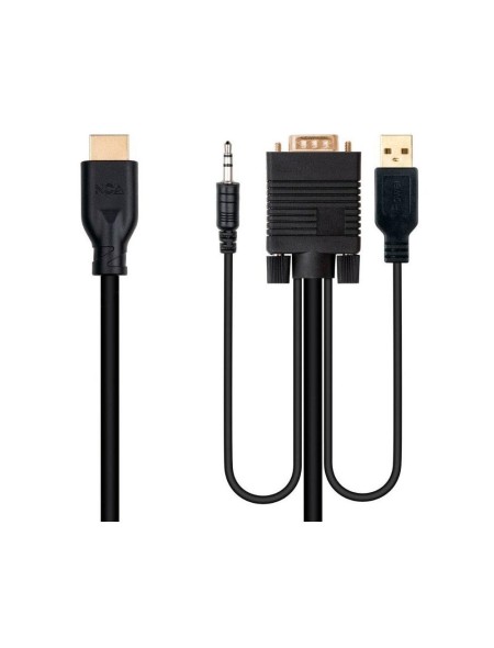 Cable adaptador VGA a HDMI M/H + Audio + Usb / 1.8m / Negro / Nanocable 10.15.4612