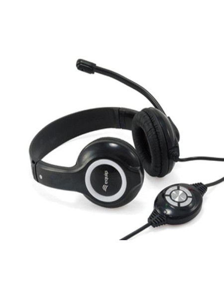 ÷ Headset usb equip life microfono flexible control de volumen color negro / blanco promo