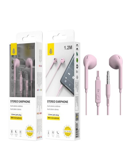 Auriculares con Micro intrauditivos NC3162  Speedy / Sin silicona / Boton control / 1.2m / Rosa / One+ / 2301624