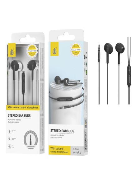 Auriculares con Micro intrauditivos NC3189 Ava / Sin silicona / Boton control / 1.2m / Negro / One+ / 2301892