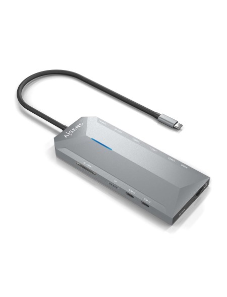 ÷ Aisens - usb-c dock 12 en 1, usb-c a 2xhdmi, 1xrj45, 3xusb-a, 2xusb-c, 1xusb-c pd, 1xaudio, 1xsd, 1xmicro sd, gris, 15cm