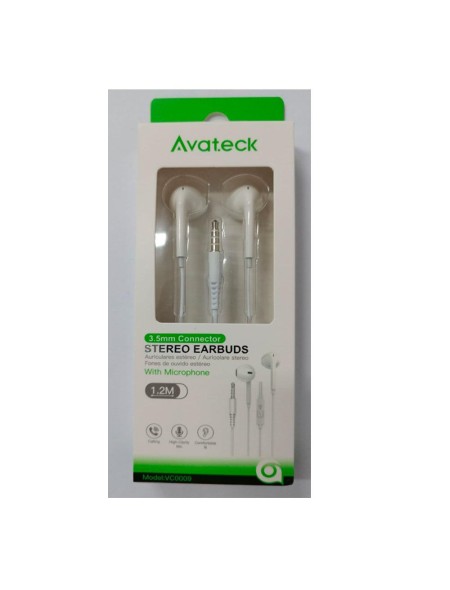 Auriculares con Micro intrauditivos VC0009 / Sin silicona / Boton control / 1.2m / Blanco / Avateck